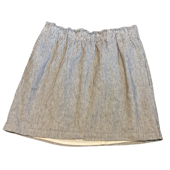 J. Crew Grey White Stripe Seersucker Elastic Waist Skirt Size Large Linen Blend - Picture 1 of 4